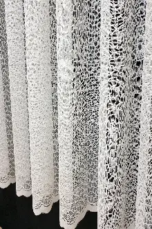 Desenli Tül Perde - Örme Tül - Geometrik Desenli Tül Perde - Beyaz