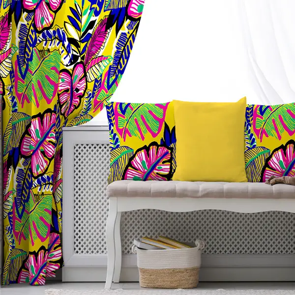 Tropikal Fon Perde Evim1555 Kumaşı Kalındır Duck Bezi Değildir- Mavi-beyaz