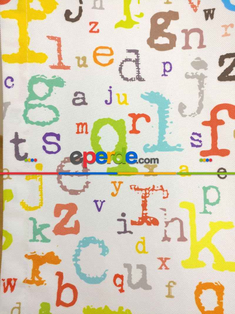 Bebek Odası Fon - Harf Desen Fon Perde ( Kalın Pamuklu Kumaş)- Gri-Füme-Antrasit