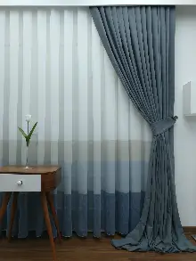 Keten Tül Degrade Perde- Mavi-krem - Kurşunlu Tül