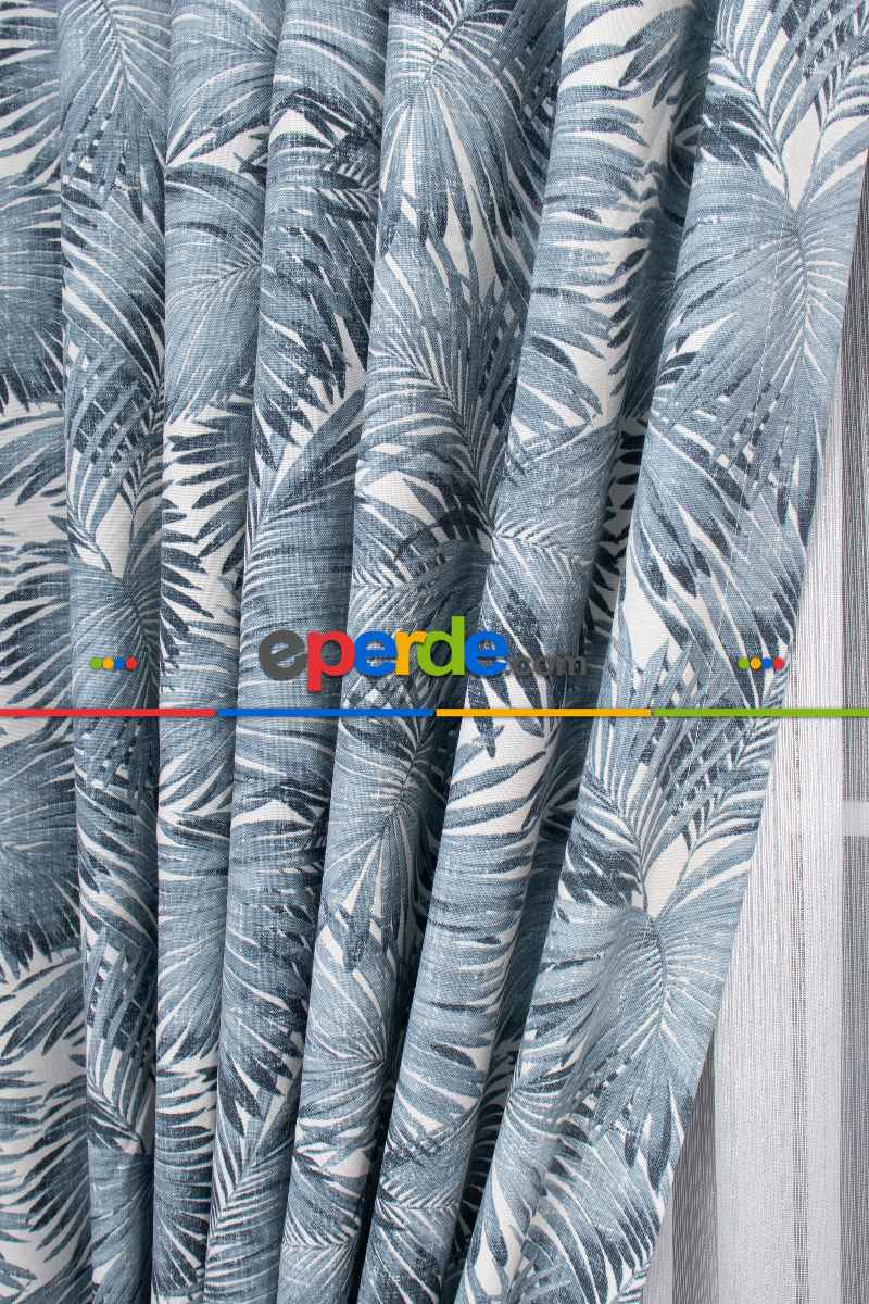 Tropikal Yaprak Desenli Fon Perde(leke Tutmaz)- Çok Renkli 2