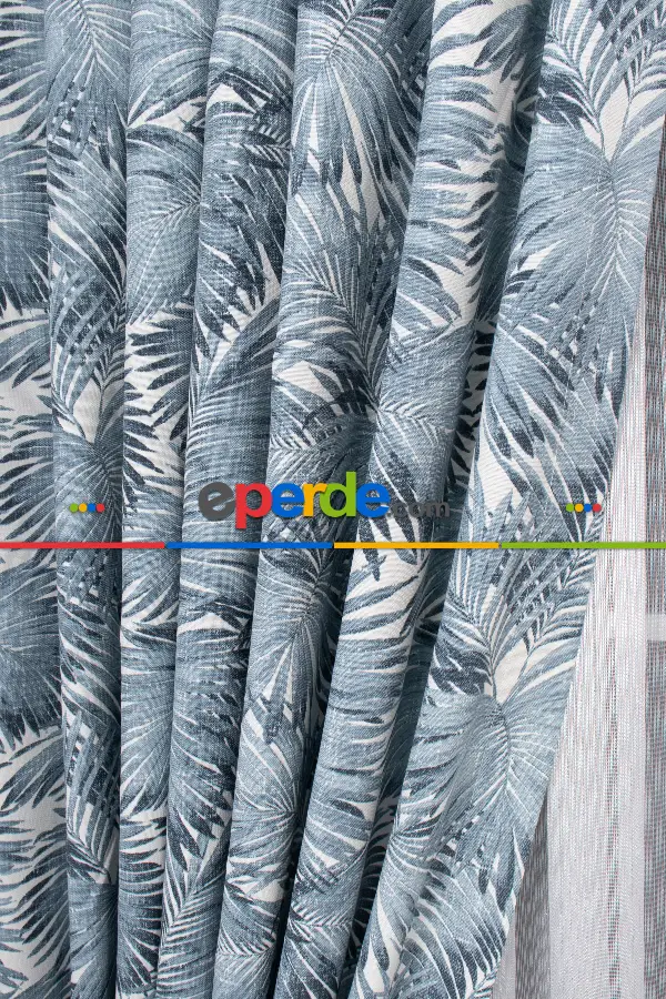 Yatak Odası - Tropikal Yaprak Desenli Fon Perde(leke Tutmaz)-  Çok Renkli 2