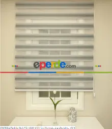 Oturma Odası - Gri Geniş Pilise Zebra Perde