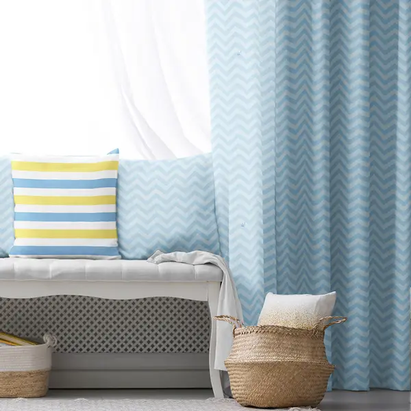 Çocuk Odası - Çocuk Fon Perde Evim1616-4 Kumaşı Kalındır Duck Bezi Değildir- Mavi-beyaz