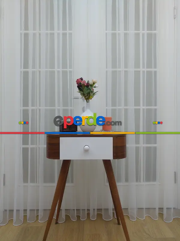 Genç Odası - Grek Tül Perde - Petek Zemin (dökümlü) Ekru Renk Kırık Beyaz- Ekru