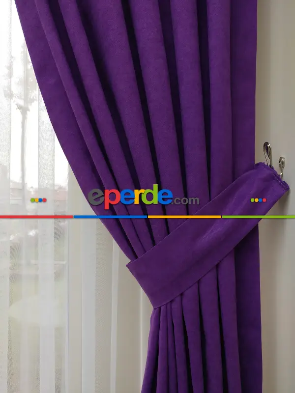 Salon Fon - Mor Düz Fon Perde - Mor