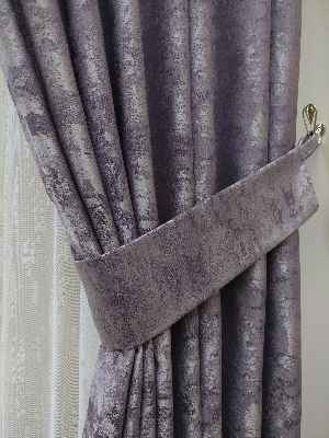 Patinedesenli Lila - Katyonik Jakar Fon Perde- Lila