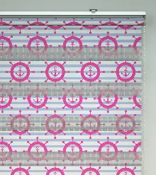 Bebek Odası Zebra Perde - Çapa Baskılı Zebra Perde- Mavi-Beyaz-Pembe