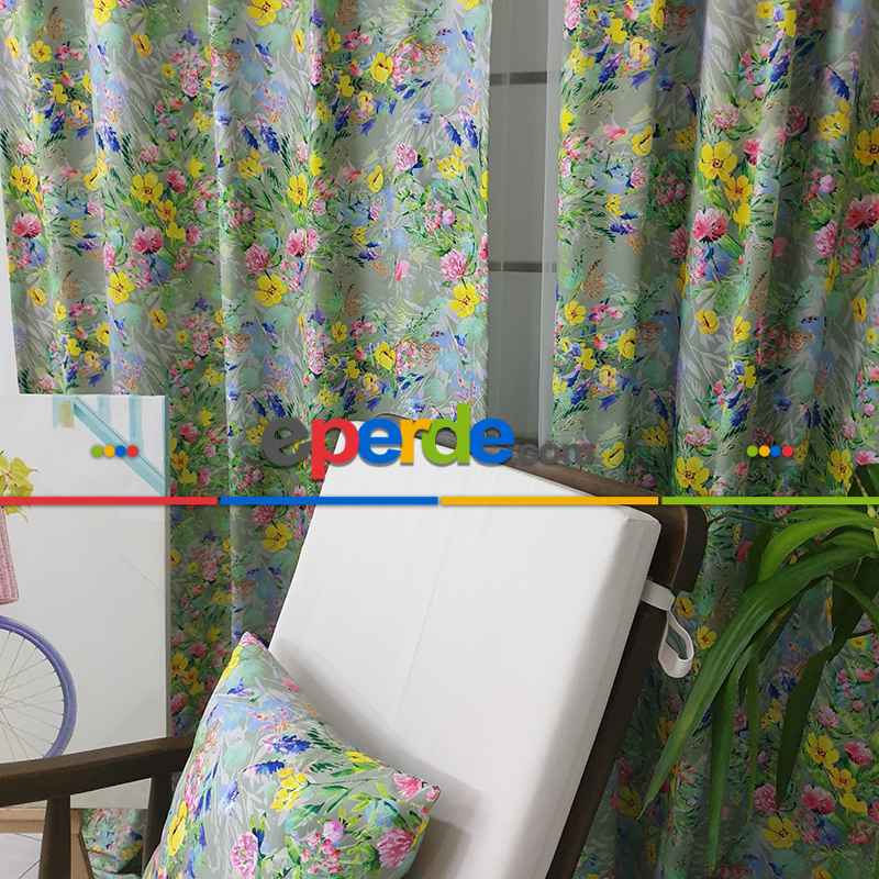 Çiçek Desenli Fon Perde K314 - Kumaşı Kalındır Duck Bezi Değildir- Gri-Füme-Antrasit-Sarı-Mor-Lila-Çok Renkli