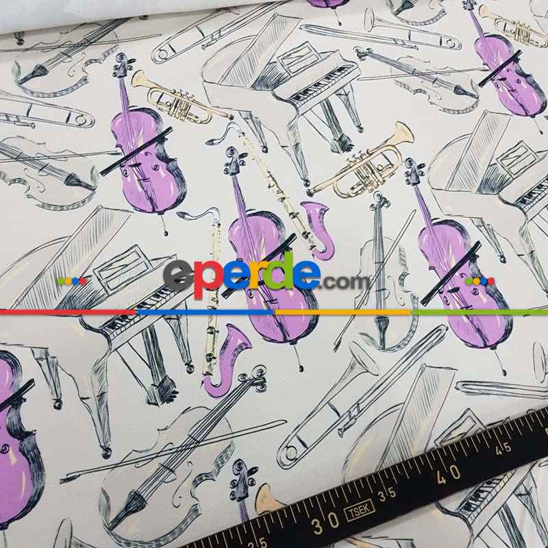 Müzikal Desenli Fon Perde Evm649 Kumaşı Kalındır Duck Bezi Değildir-  Çok Renkli 2