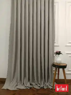 Salon - Brillant Keten Taş Rengi Renk Düz Fon Perde 180cm- Taş Rengi