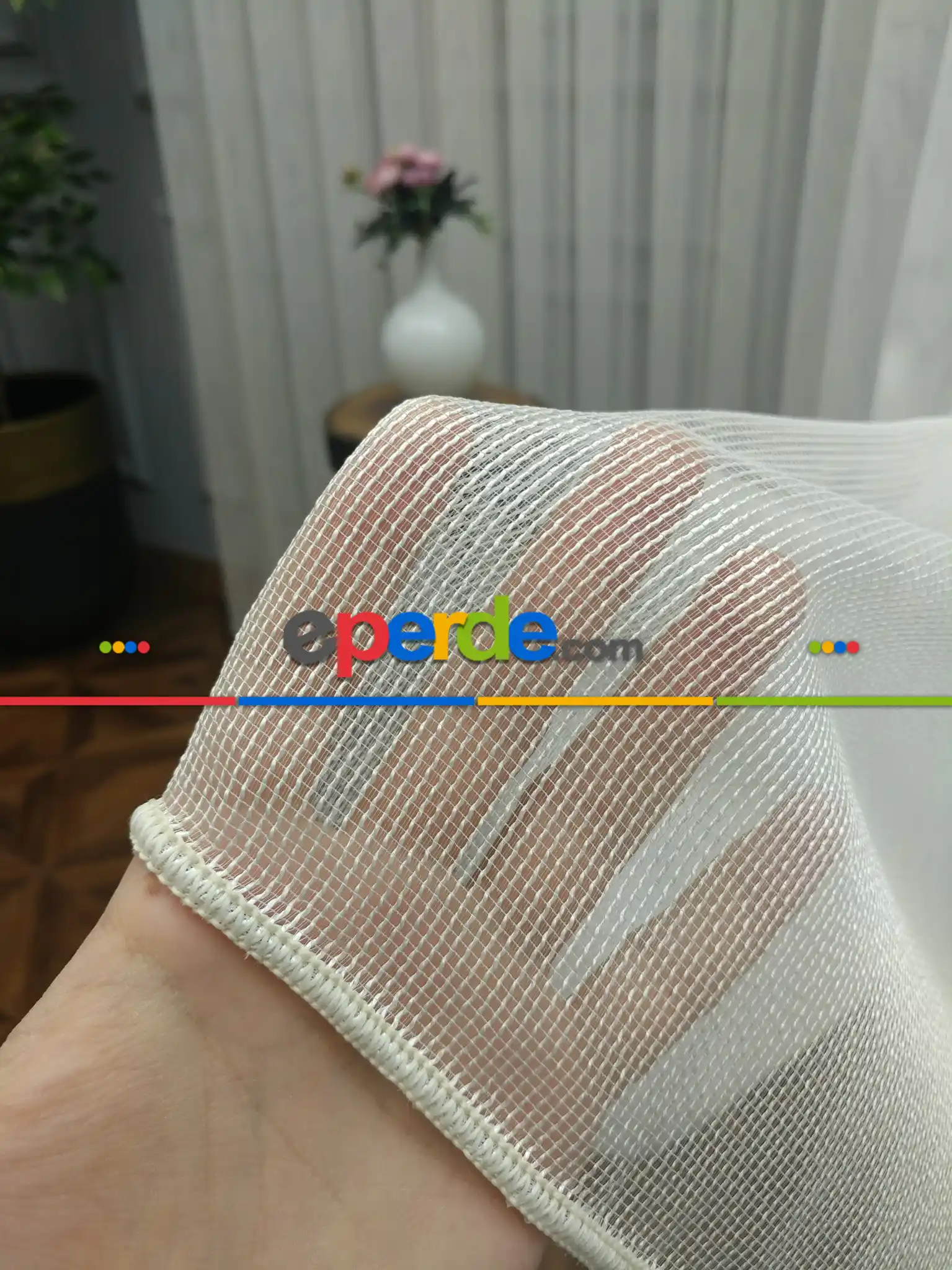 Salon Tül Perde - 2021 Sezonu - Çizgili Düz Tül Perde - Çelik Tül - Ütü İstemez- Ekru