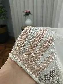 2025 Sezonu Çizgili Düz Tül Perde - Çelik Tül - Ütü İstemez- Ekru - İtinalı Dikiş