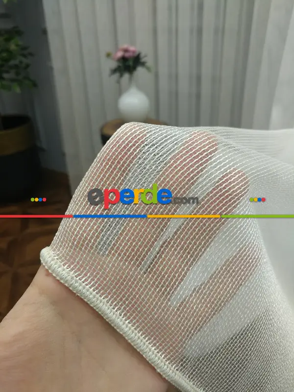 Salon Tül Perde - 2021 Sezonu - Çizgili Düz Tül Perde - Çelik Tül - Ütü İstemez- Ekru