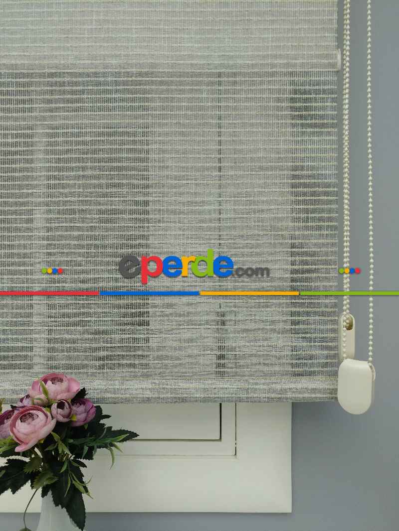 Çiftli Sistem Naturel Hasır Keten Tül Stor- Kum Beji