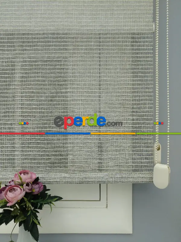 Çiftli Sistem Naturel Hasır Keten Tül Stor- Kum Beji