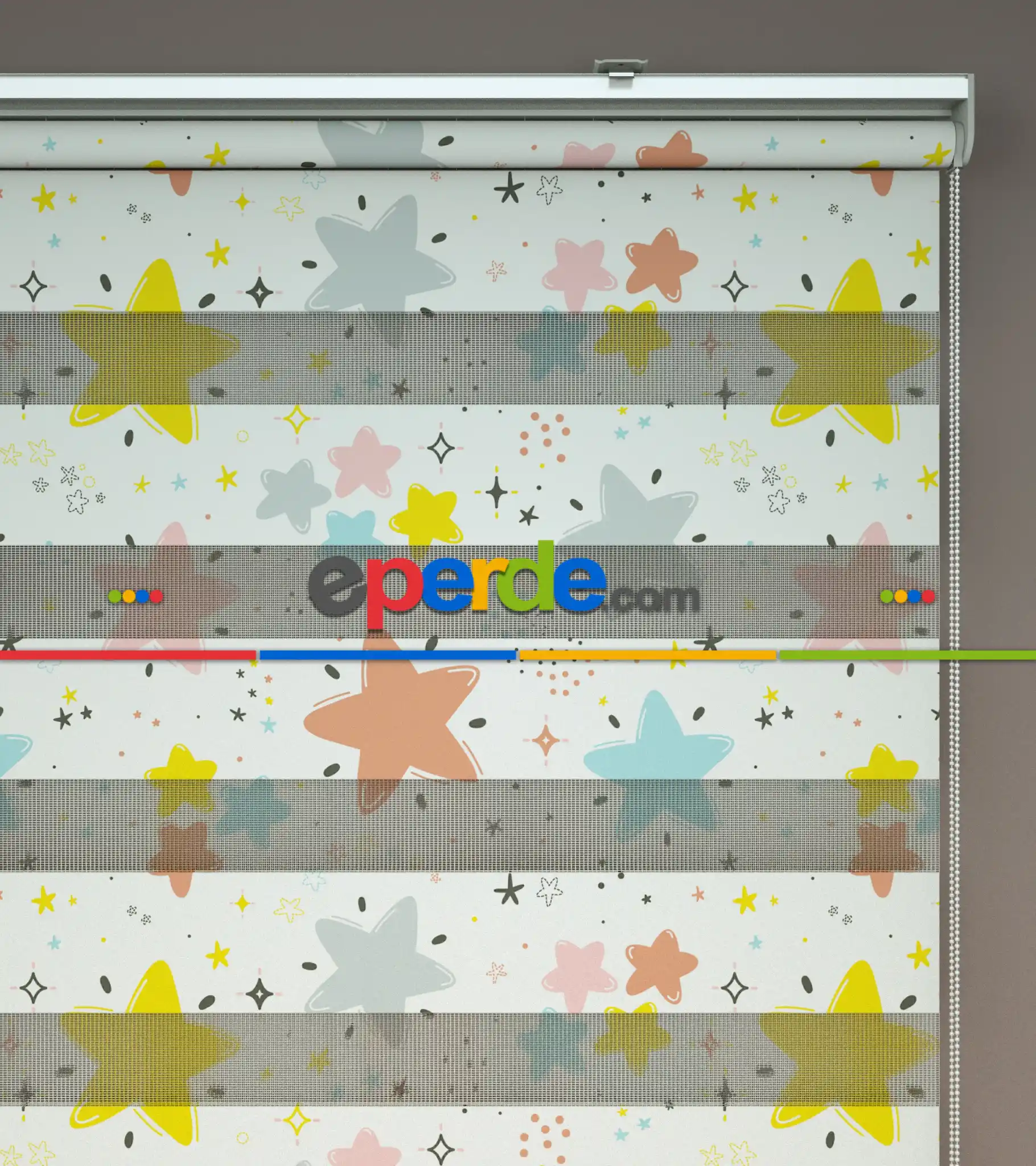 Yıldız Desenli Baskılı Zebra Perde- Çok Renkli