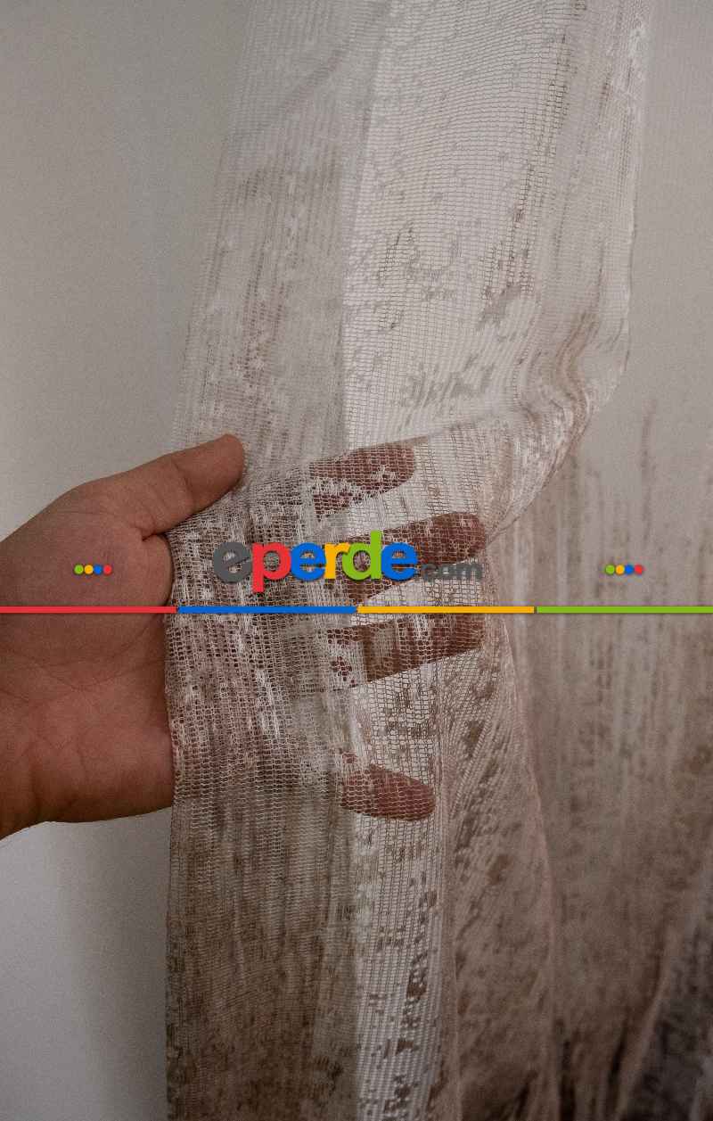 Modern Koyu Kahverengi Desenli Degrade Geçişli Örme Tül Perde Yüksek Kalite