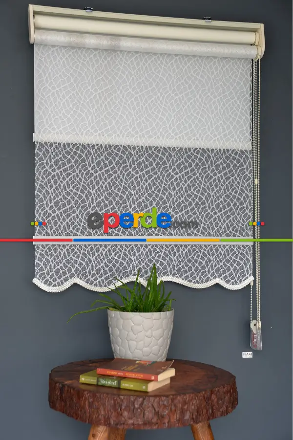 Halim Perdesan Dacuz-93 Beyaz Renk Etekli Veya Eteksiz Çift Mekanizmalı Tül Stor Perde