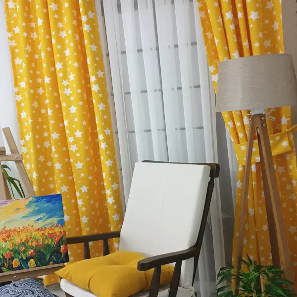 Yıldız Desenli Fon Perde Evm685-5 Kumaşı Kalındır Duck Bezi Değildir- Sarı-Beyaz