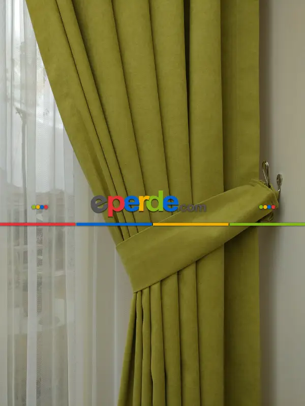 Fıstık Yeşil Düz Fon Perde 180cm En- Fıstık Yeşili