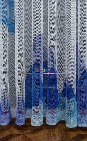 Hazır Ölçülü Petek Zemin Açık Mavi Renkli Dağ Ve Bulut Desenli Grek Baskılı Tül Perde