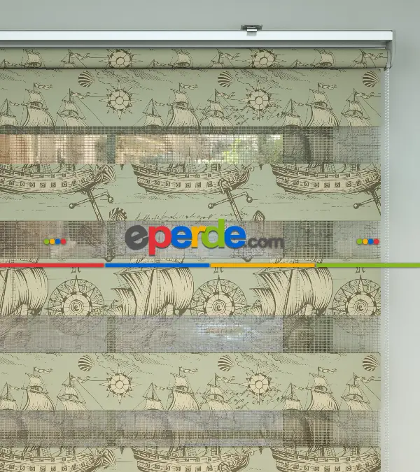 Genç Odası - Denizci Desenli Baskılı Zebra Perde- Çok Renkli 2