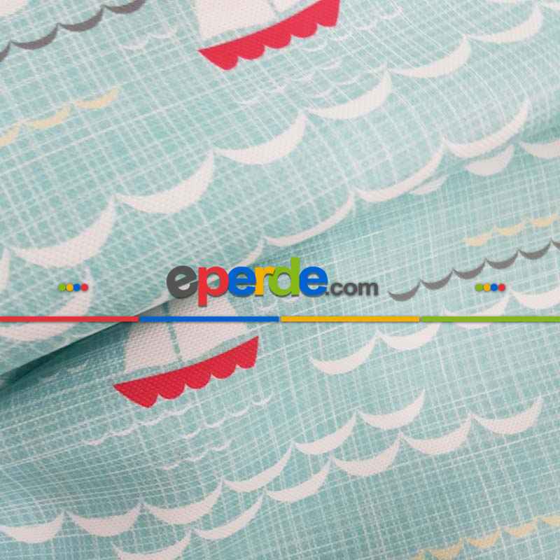 Bebek Odası Fon - Marine Kayık Desenli Fon Perde Evm670 Kumaşı Kalındır Duck Bezi Değildir- Mavi