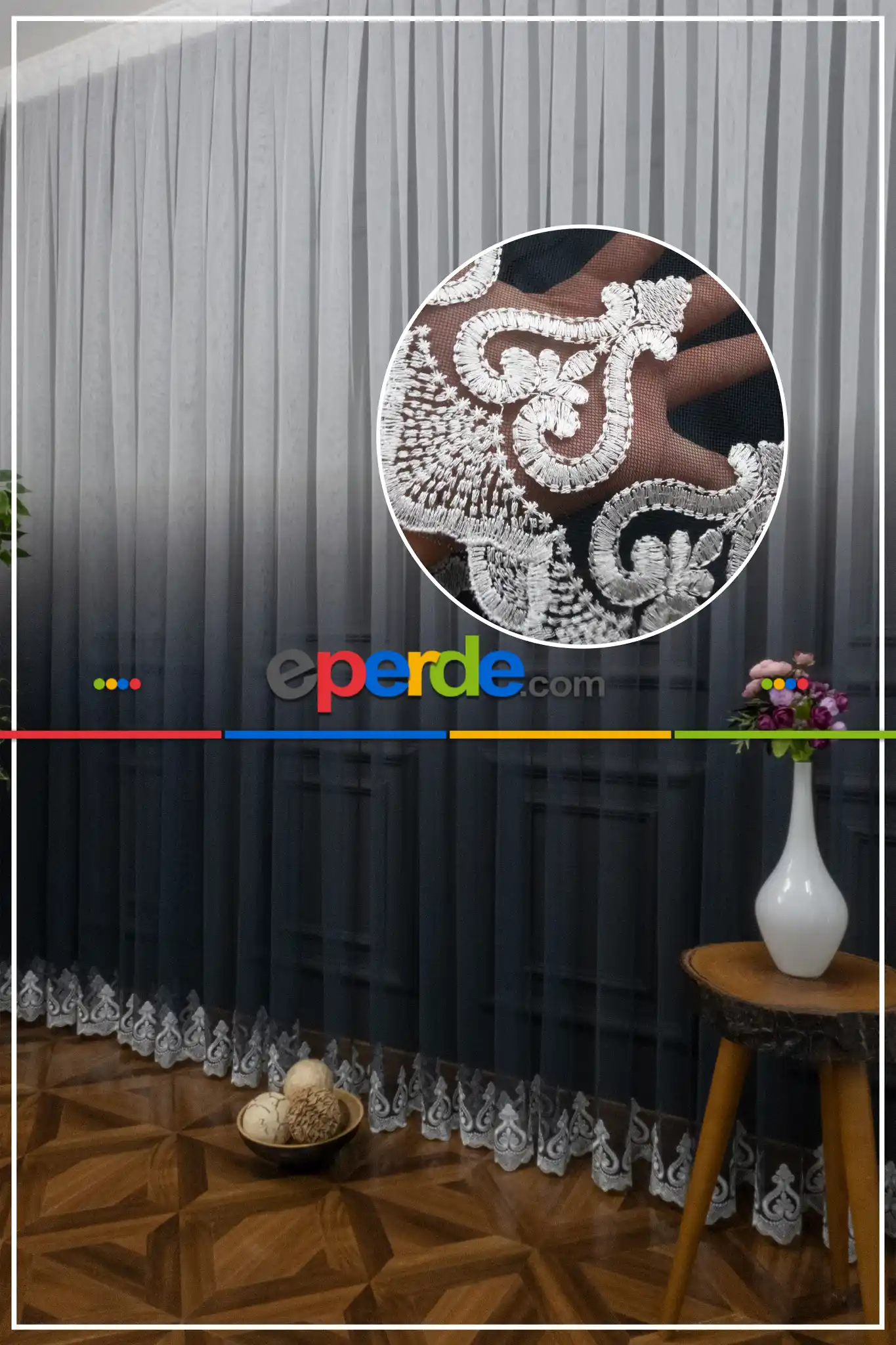 Salon - Tül Yarım Renkli Degrade Tül Renkli Tül