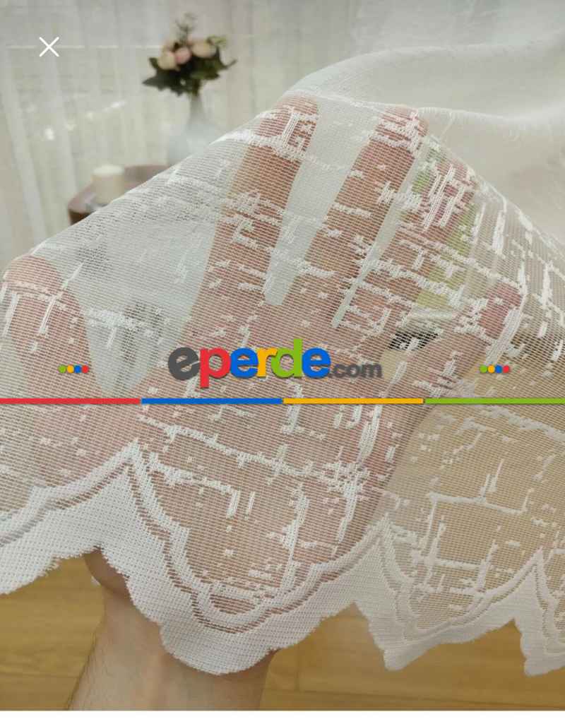 Örme Şantuk Keten Natural Desen Fransız Dantel Tül Perde