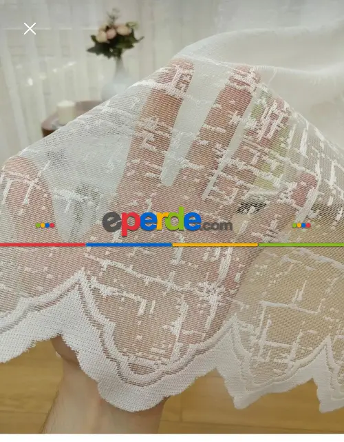 Örme Şantuk Keten Natural Desen Fransız Dantel Tül Perde