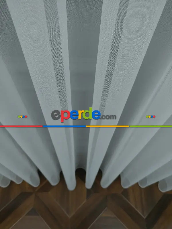 Salon - Düz Buzlu Zemin Tül - Keten Efektli İplikten Ekru Tül - Ütü İstemez- Ekru