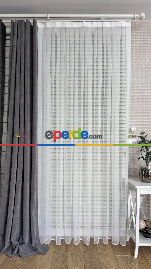 Yatak Odası Beyaz Grek Zemin Düz Tül Perde - Kurşunlu