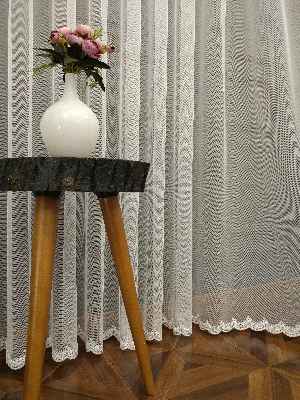 Salon Ütü İstemez - Grek Zemin Etek Ucu Nakışlı İşlemeli Tül- Ekru