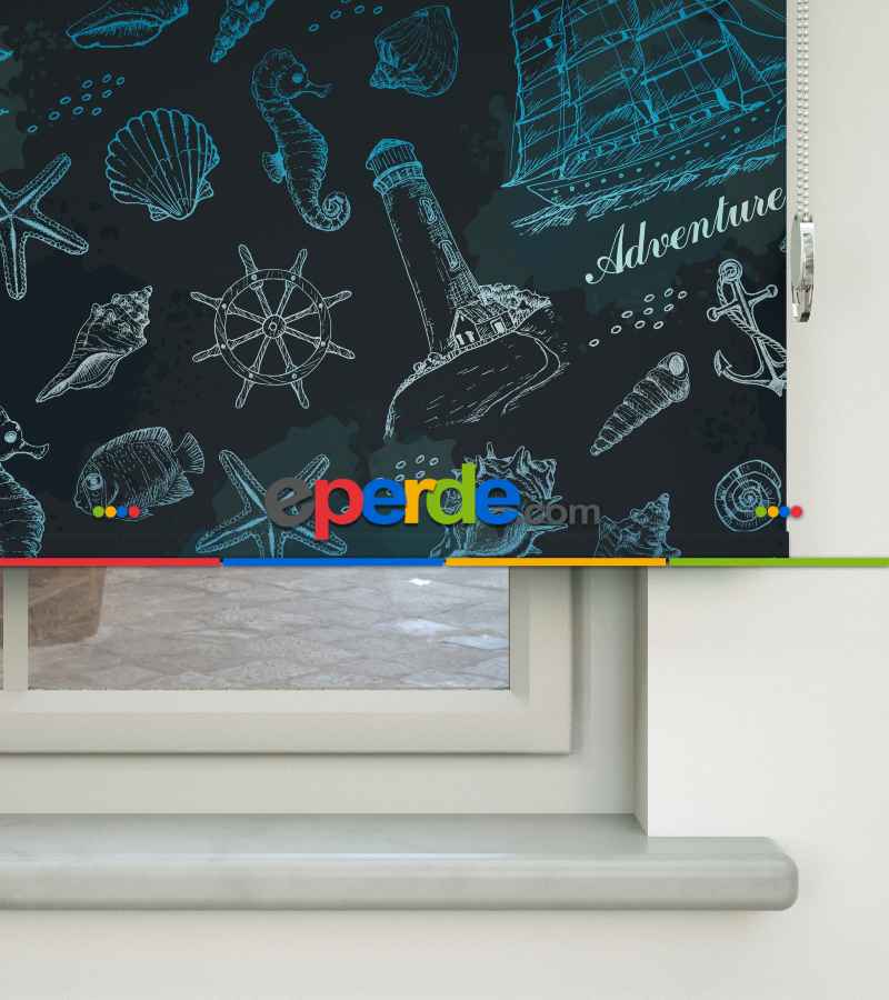 Çocuk Odası Stor Perde - Denizci Desenli Baskılı Stor Perde- Çok Renkli
