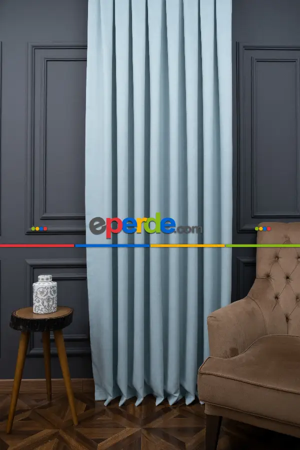 Salon - Mint Yeşli Düz F0n Perde Dökümlü En 