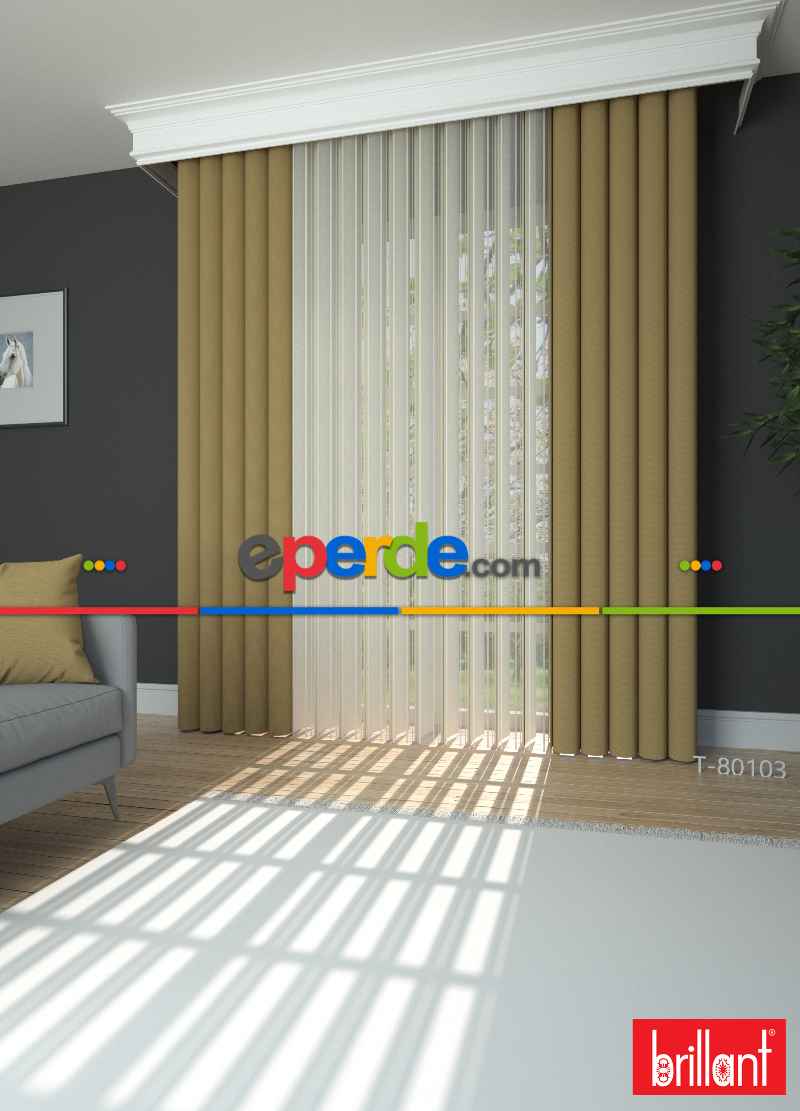 Brillant Akıllı Tül Perde Gold Renkli Tül Dikey Zebra Perde Düz 1. Kalite