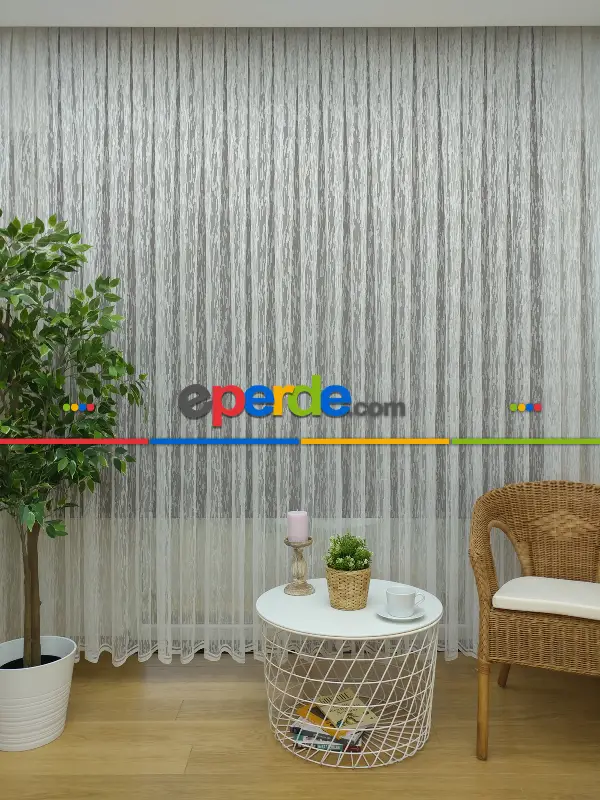 Kampanya Spor Desen Çizgili Fransız Dantel Tül Perde 