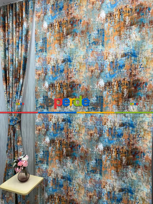 Modern Desenli Fon Perde 7 - ( Kalın Pamuklu Kumaş)- Kahve Venge-mavi Açık-mavi Koyu-ekru-hardal Sarısı