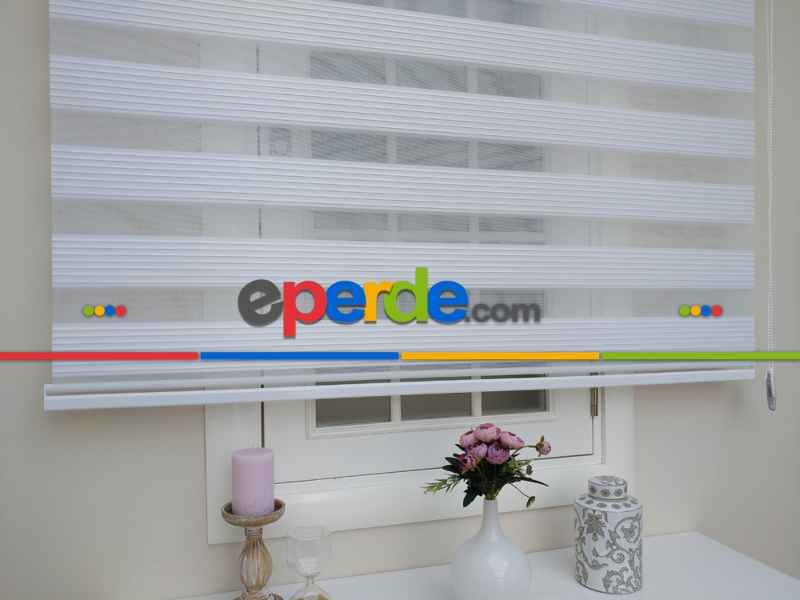 Oturma Odası - Beyaz Geniş Düz Plise Zebra Perde-wide Pile- Beyaz