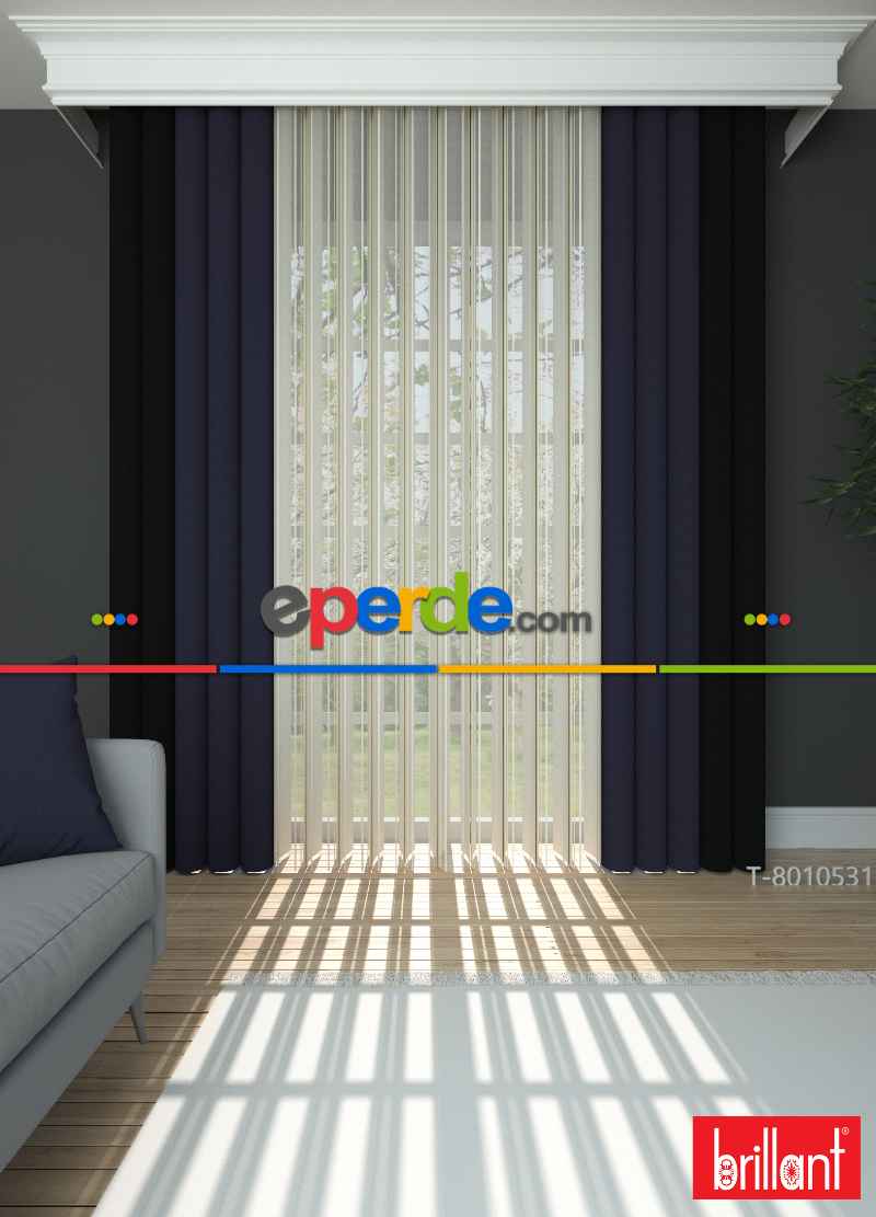 Brillant Akıllı Tül Siyah-lacivert Perde Tül Dikey Zebra Perde Düz 1. Kalite