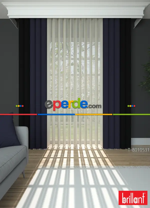 Brillant Akıllı Tül Siyah-lacivert Perde Tül Dikey Zebra Perde Düz 1. Kalite