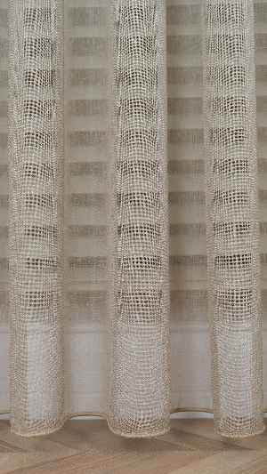 Keten Ekru Bej Degrade Geçişli Tül Perde, Ağır Gramajlı Premium Seri, Eteği Kurşunlu