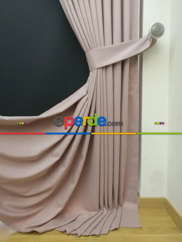 Çocuk Odası Fon Perde - Düz Renk Dökümlü Fon Perde (150)- Pudra