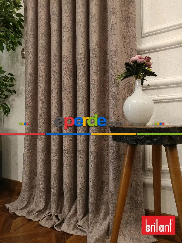 Brillant Jakar Fon Açık Vizon Renk Düz Fon Perde - Vizon Rengi