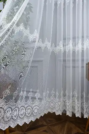 Misafir Odası - Side Brode Nakışlı Tül Perde- Ekru