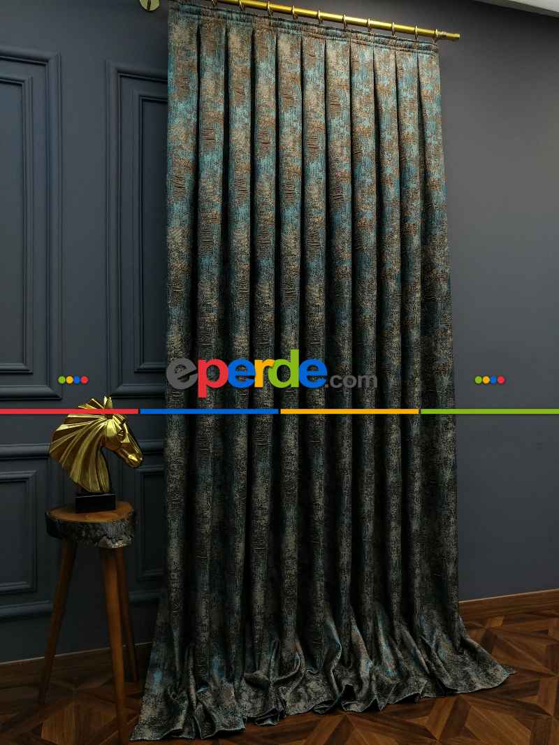 Salon Perdesi - Modern Desenli Jakarlı Fon Perde Yeni Seri 401- Gri-Füme-Antrasit