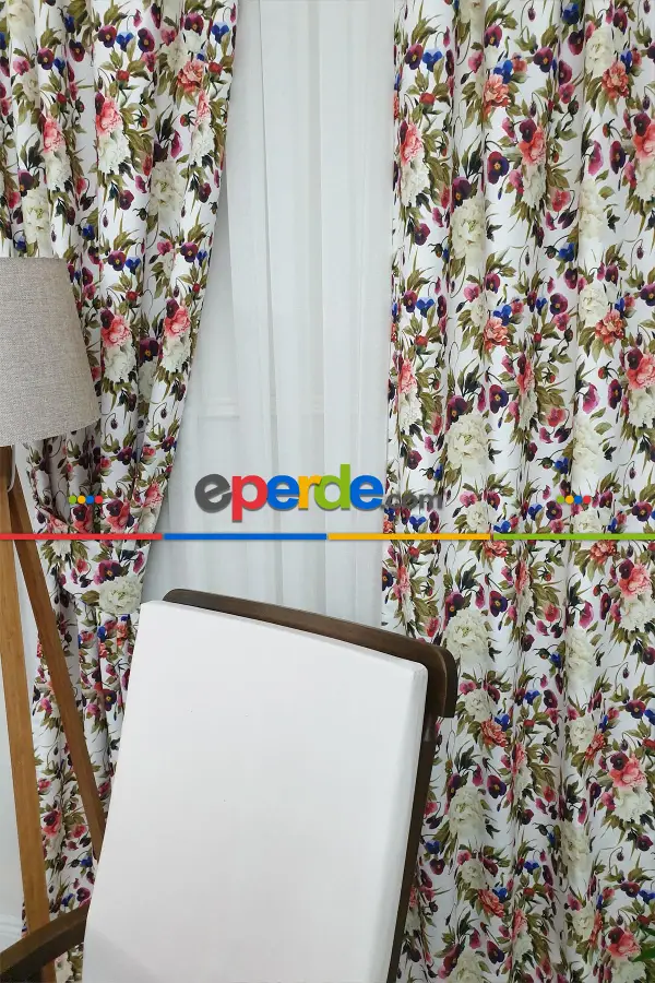 Yatak Odası - Çiçek Desenli Fon Perde K304 Kumaşı Kalındır Duck Bezi Değildir-  Çok Renkli 2