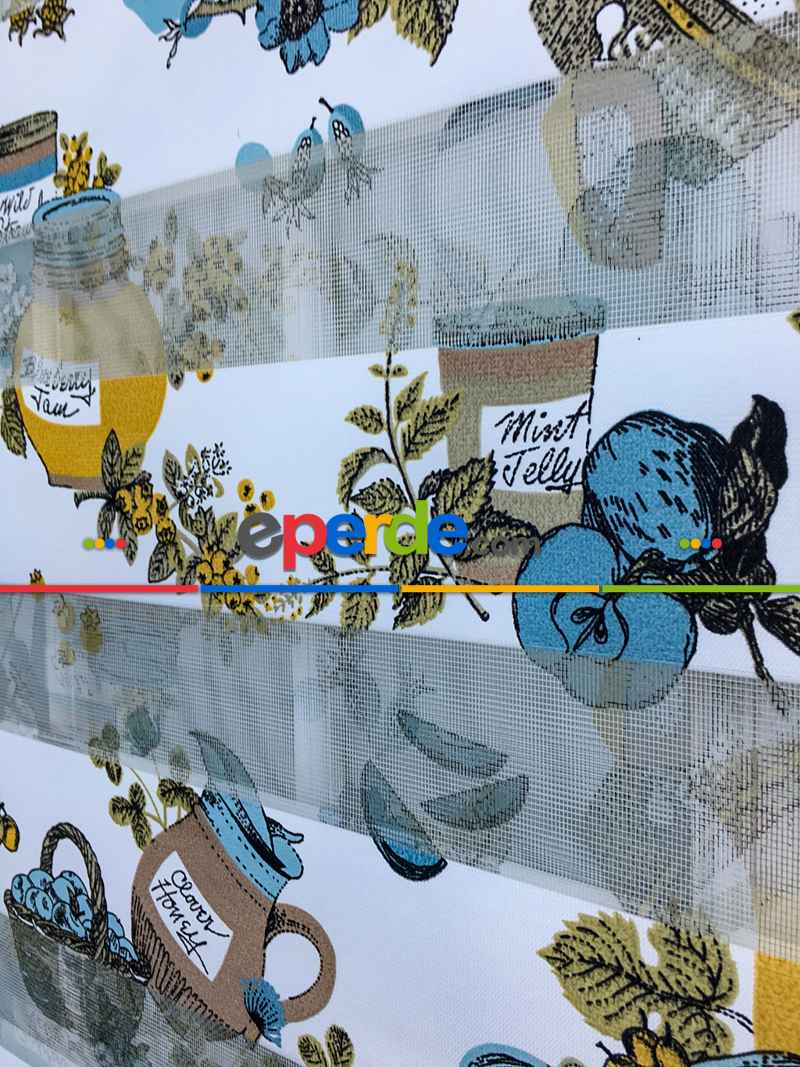 Zebra Perde- Kavanoz Baskılı Zebra Perde- Mavi Açık