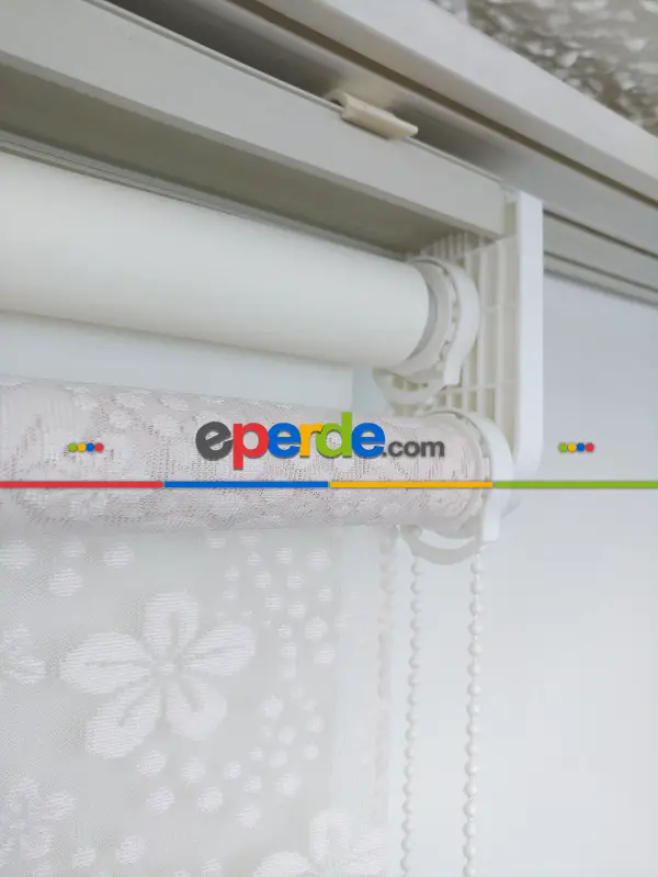 Jakar Örme Tül-feray 804 Pudra Çiftli Sistem Dantel Desenli Perde- Pudra